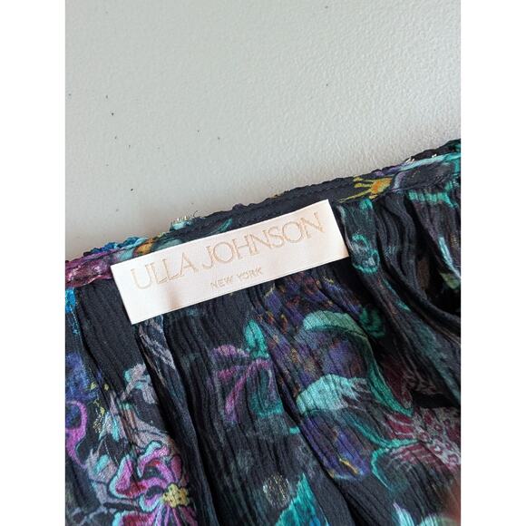 NWOT Ulla Johnson Audette Tiered Floral Silk Chiffon Dress Size 4 Black #2G451 - Picture 9 of 11